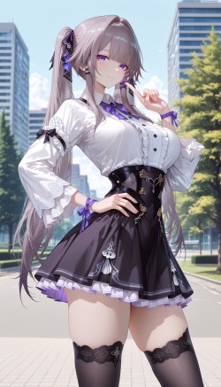 崩坏星穹铁道双马尾甜妹大黑塔壁纸手机锁屏，都市连衣裙黑丝过膝袜