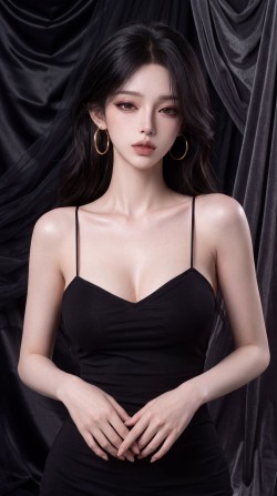 高清美女图片AI，黑色吊带包臀性感身材曲线