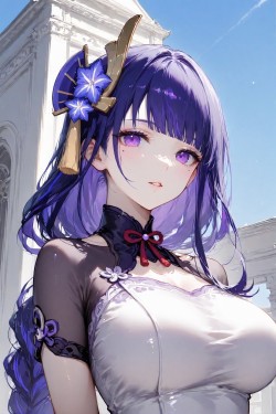 原神雷电将军 二次元游戏角色美女 紫色头发美瞳