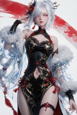 3DCG的方式打开原神 申鹤 二次元游戏角色旗袍 AIGC