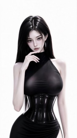 美女写真黑色穿搭束腰 丰满性感美体艺术美图 4K图片手机壁纸