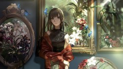 动漫少女 室内 画 鲜花 蝴蝶 电脑壁纸