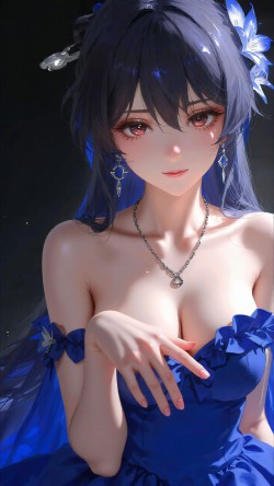 黑系露肩上衣氛围感颜值暴击 二次元美图插画美女分享