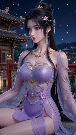 完美世界清漪 国风古装壁纸 国漫女神美女 紫色有韵味