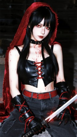 小红帽 cosplay美女 壁纸 背景图 怪诞美学 ai绘画