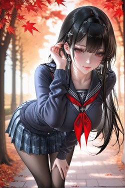 校园学姐风格二次元少女美图壁纸分享 丝袜黑丝jk裙子