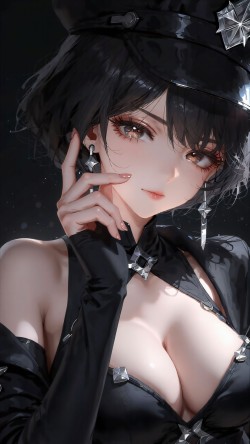 黑衫短发慵懒酷感二次元有喜欢这个风格的吗？美女壁纸图