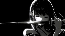 动漫少女 刀 黑色冷调高清桌面壁纸