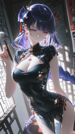书中自有颜如玉 二次元游戏原神女团手机壁纸 旗袍古风