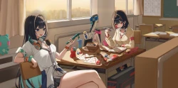 女孩 蓝眼睛 书 糖 项圈 长发 项链 红眼睛 衬衫 裙子 领带 手腕饰品