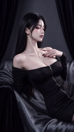 韩系美女模特福利超高清AI图片，性感黑丝S型身材高跟鞋