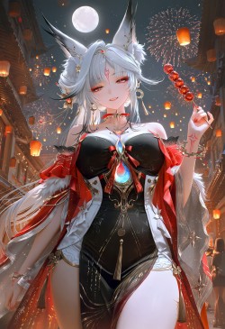 鸣潮心月狐手机壁纸锁屏背景，AIGC二次元AI绘画生成图片