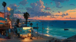 云彩 夜晚 夜景 海滨小城风景桌面壁纸