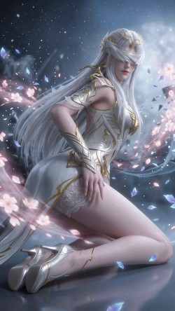 完美世界白发性感柳神图片 九劫焚天 国漫美腿美女壁纸 手机全面屏背景壁纸