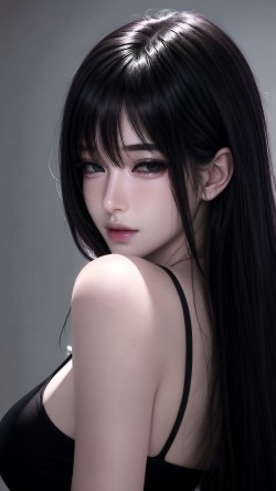 清冷高冷御姐 黑色系长发及腰颜值美女 AI美图 4K壁纸