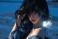 唯美电脑壁纸 摄影光影 蓝色调 海滩美女 平板桌面