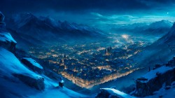 山谷城市 灯光 雪夜风景桌面壁纸