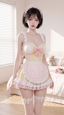 甜妹女仆装卧室写真AI图片手机壁纸