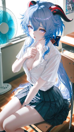 校园 原神二创 神里绫华 ai绘画 甘雨 高清