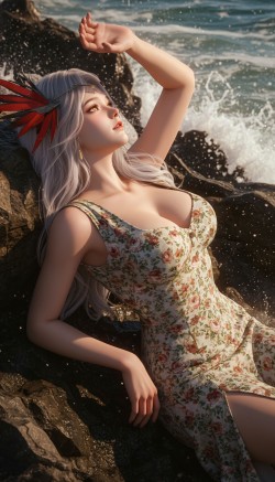 吞噬星空星幻王海边写真。碎花裙国漫动漫美女大长腿壁纸图片