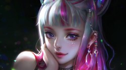粉红紫 挑染 动漫幻想女孩