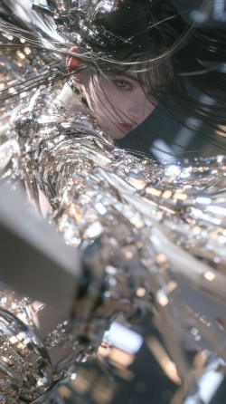 长发挑破光影，银裙漫过废墟。AI绘画赛博修仙、科幻美学、古风玄幻壁纸分享