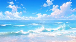 蓝天白云大海 水天一色 海滩沙滩风景壁纸