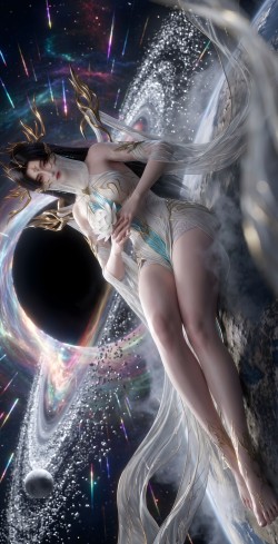 清衍静 Ai动漫角色《大主宰》年番动画 国漫美女大长腿 融合星空黑洞科幻背景