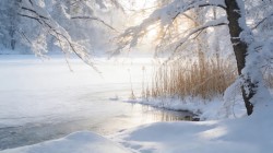 冬季大雪 湖面 树林 厚厚的雪景风景桌面壁纸