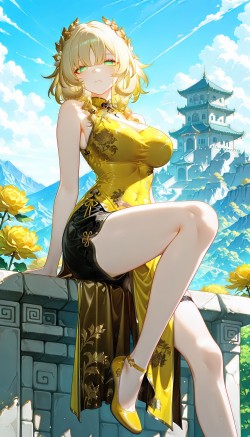 阿格莱雅 崩坏星穹铁道 二次元游戏美图 黄色古风旗袍美女