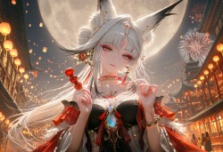 鸣潮心月狐电脑桌面壁纸，AIGC二次元AI绘画生成图片
