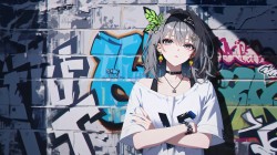 个性少女 涂鸦墙背景图片 潮流桌面壁纸