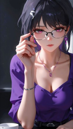 二次元少女颜值暴击魔鬼身材 美图插画眼镜黑镜框