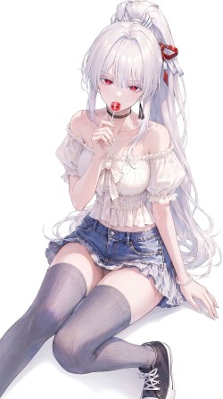 鸣潮绯雪壁纸 二次元女神 游戏美女 棒棒糖 白毛 红色瞳孔