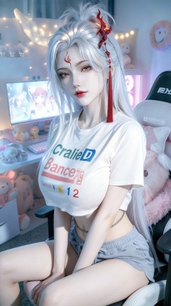 游戏美女壁纸 白发御姐 逆水寒 伽萨 电竞房