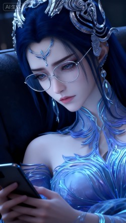 神国之上叶婵宫 玩手机 古风 AI绘画 动漫美女