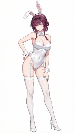 纯白兔女郎流萤、卡芙卡，二次元游戏崩坏星穹铁道，大长腿吊带白丝袜福利