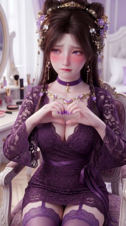 紫色穿搭 可爱害羞版姬紫月 动漫遮天 国漫美女 iPhone全面屏壁纸