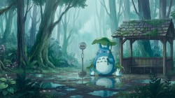 下雨天 等车的龙猫桌面壁纸