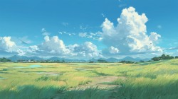清新草地蓝天白云乡村风景桌面壁纸 手绘素材、插画素材、漫画素材、照片素材