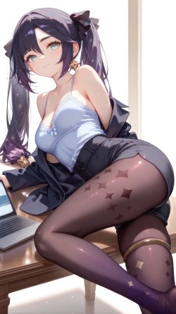 二次元唯美系 原神莫娜上班版 黑丝裤袜大长腿