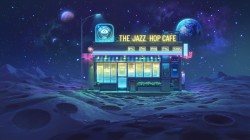 太空 月亮 行星 星星 小商店 路灯 风景电脑桌面温馨壁纸