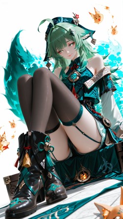 二次元壁纸游戏人物 吊带袜黑丝美腿