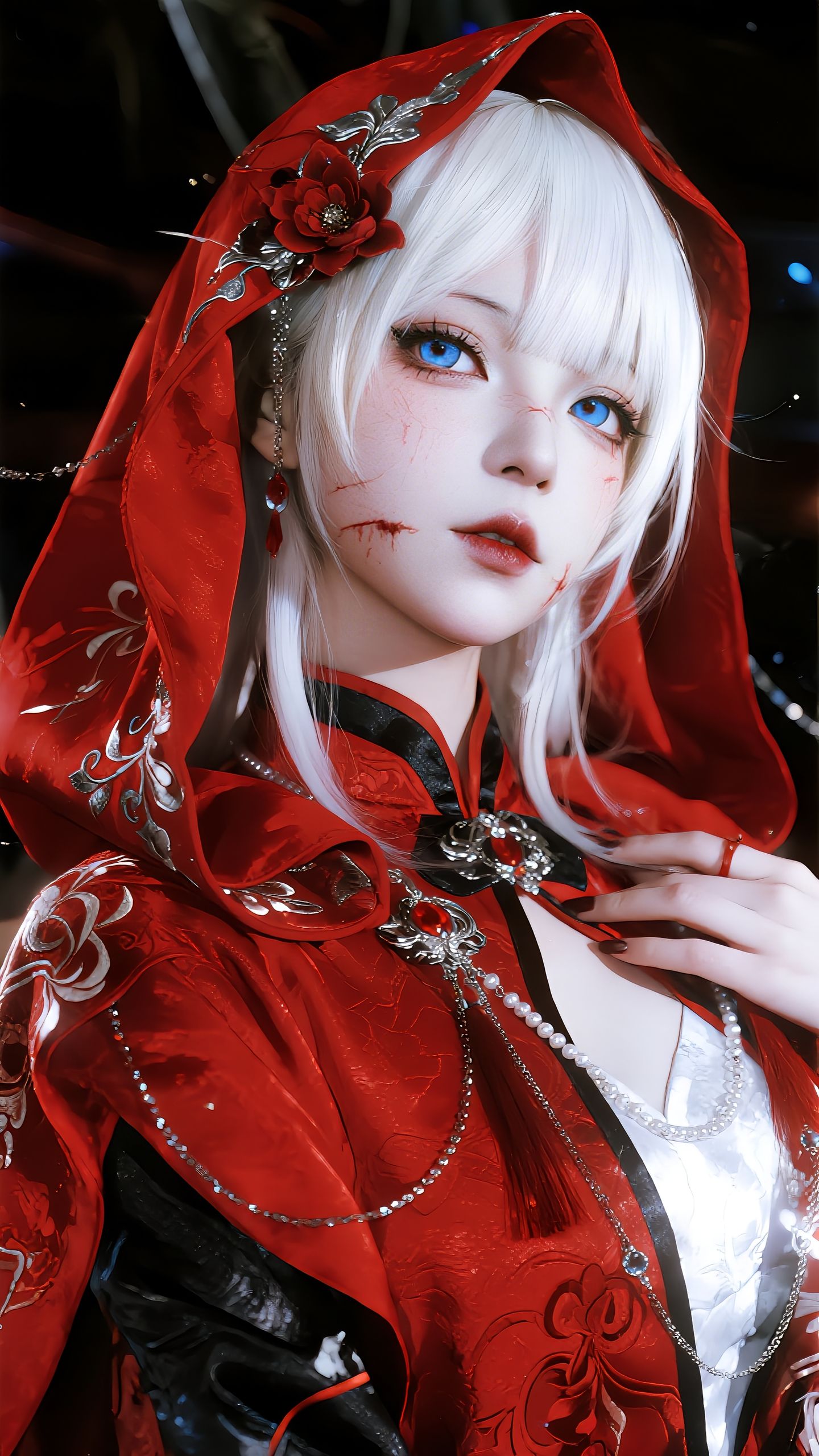 红色主题装扮 绝色美女 高级美感 漂亮好看酷 cosplay ai绘画