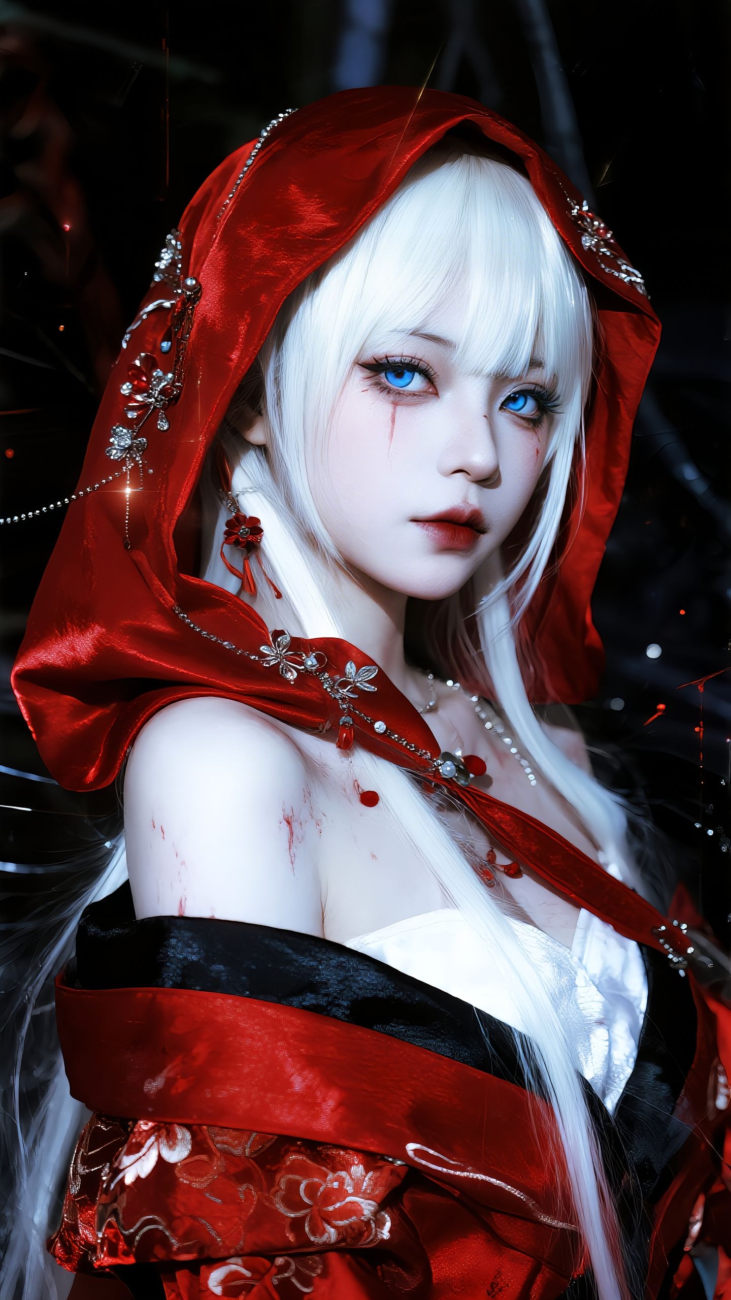 红色主题装扮 绝色美女 高级美感 漂亮好看酷 cosplay ai绘画
