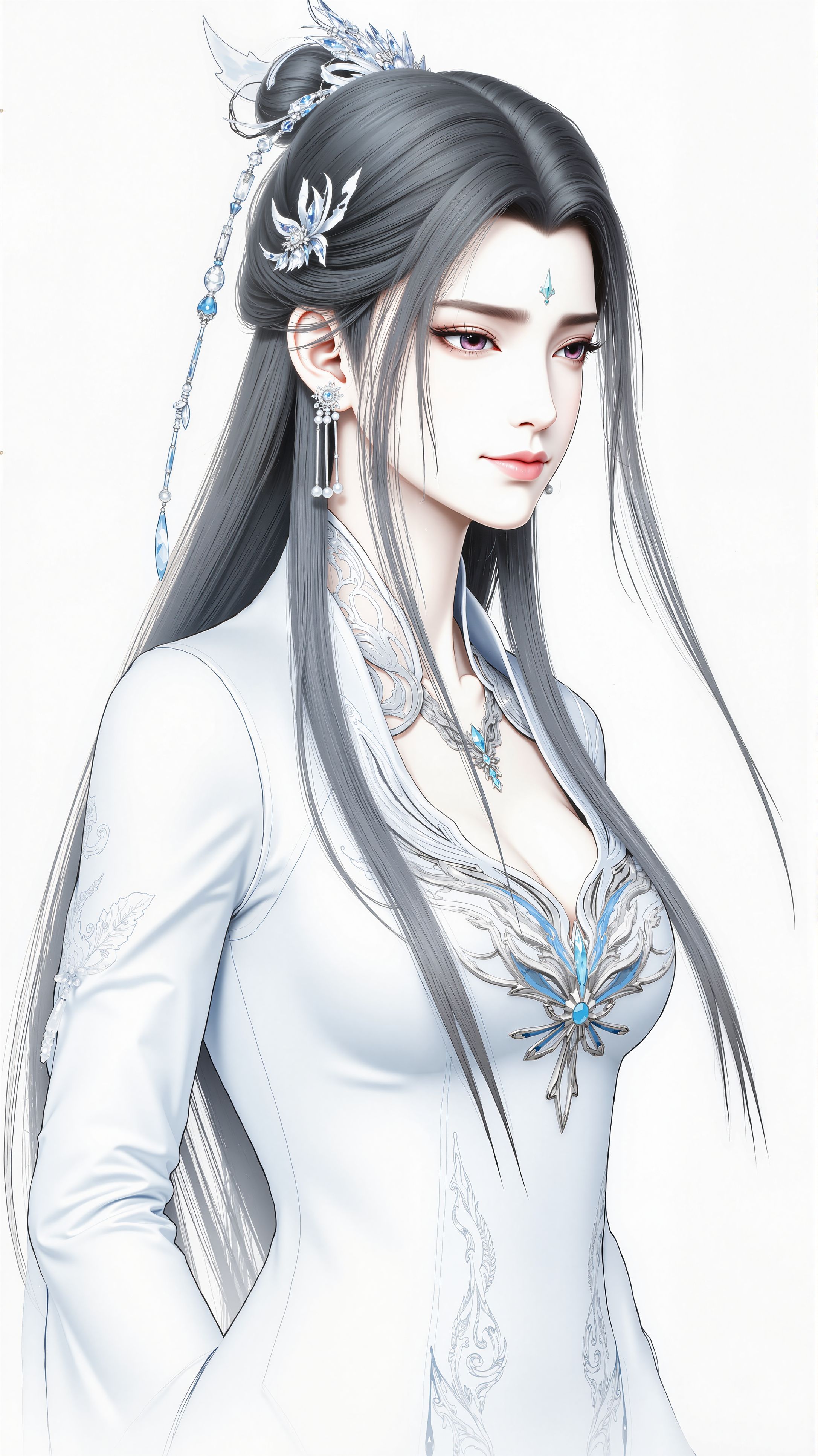 诛仙3 陆雪琪白底素描风格。国漫女神美女壁纸图片