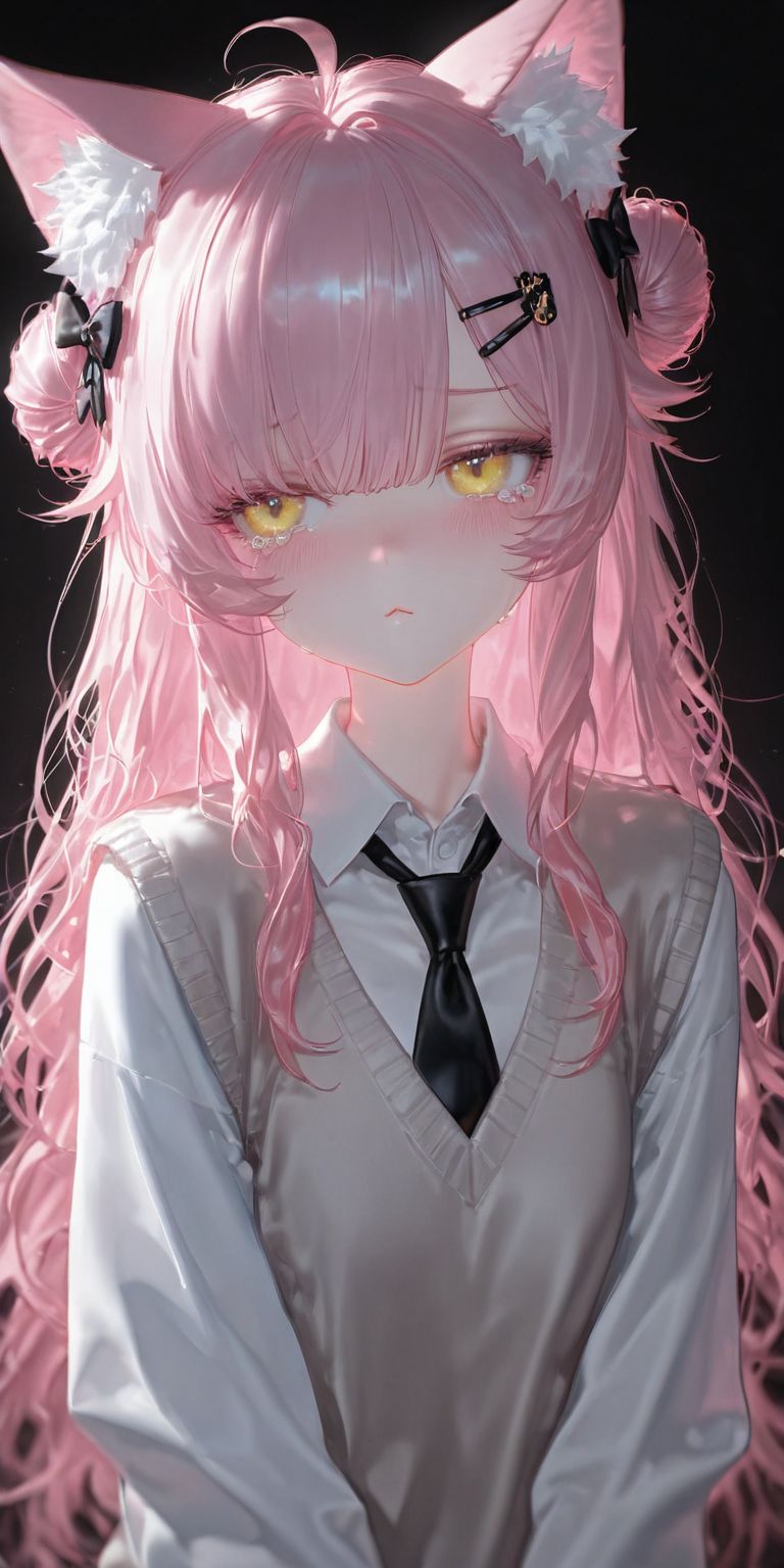 粉毛猫娘 二次元可爱少女 哭唧唧委屈巴巴 ai绘画