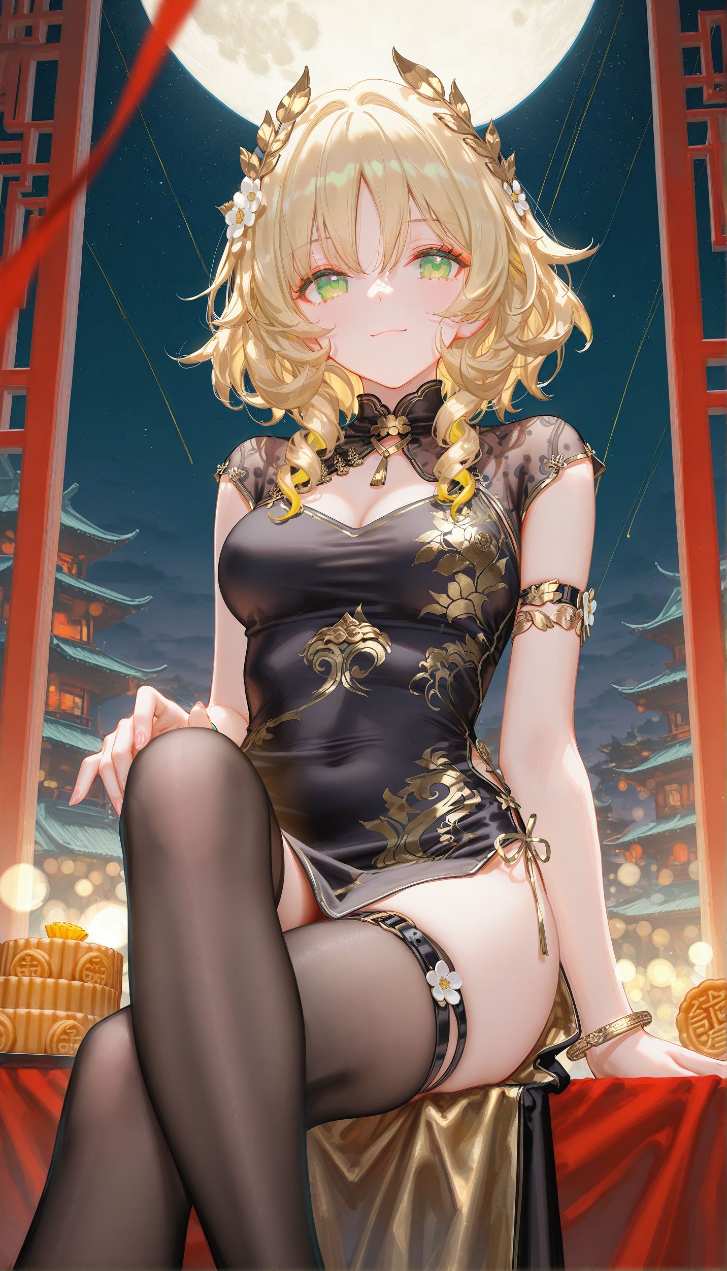 阿格莱雅 中秋节主题 二次元崩坏星穹铁道 黑丝旗袍