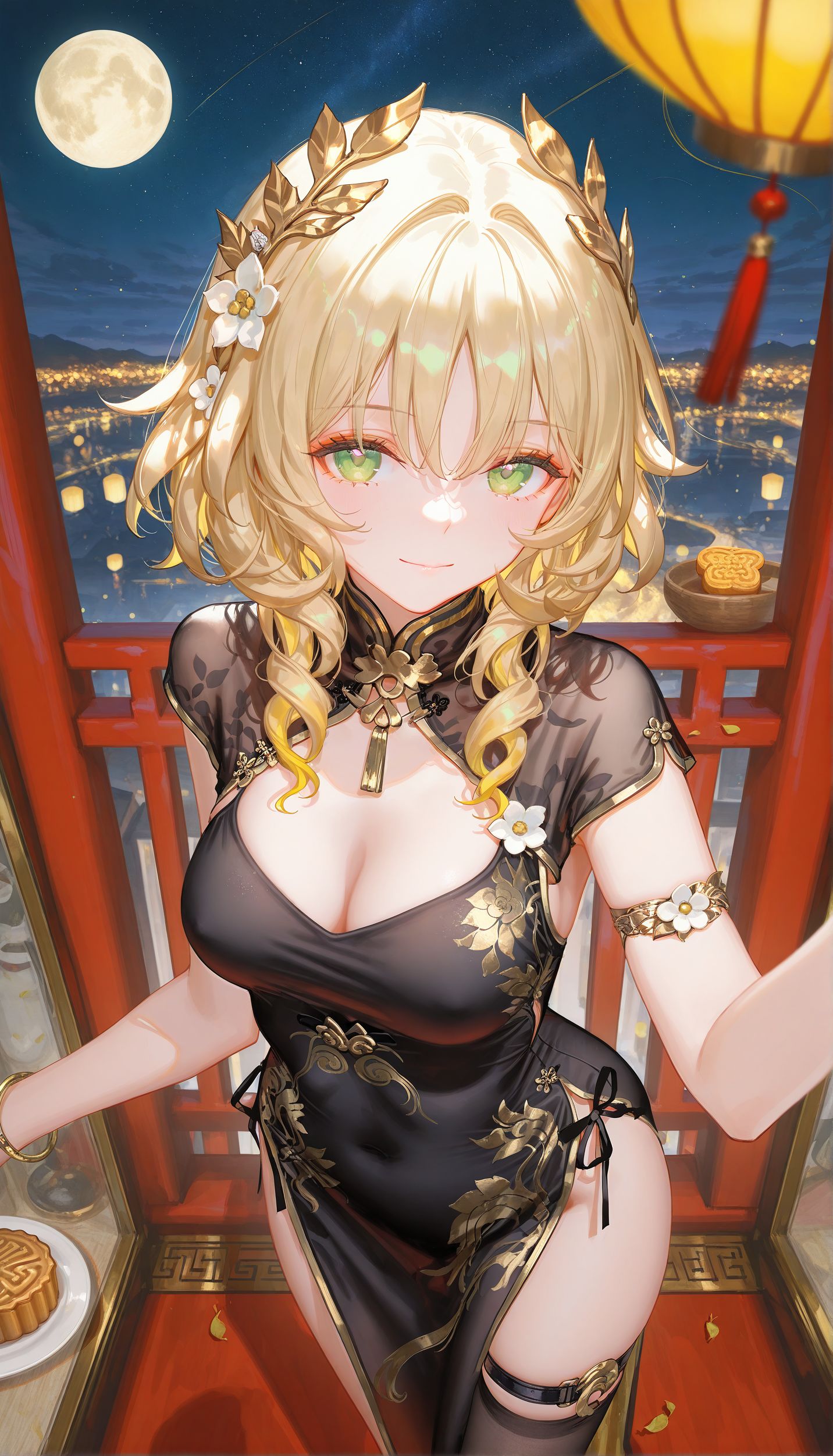 阿格莱雅 中秋节主题 二次元崩坏星穹铁道 黑丝旗袍