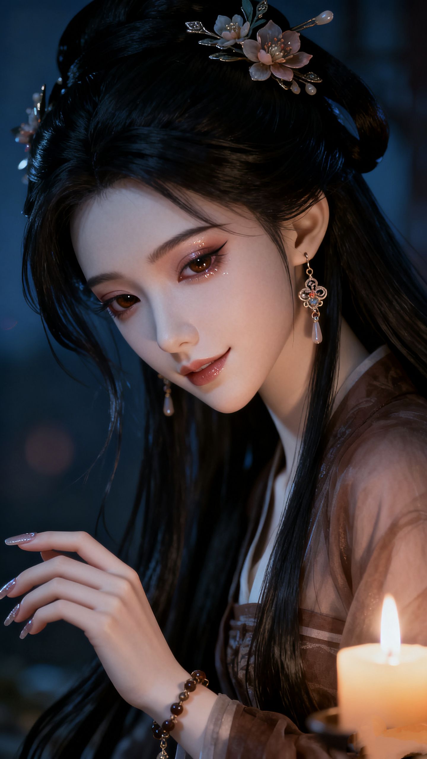 烛火照佳人 美女古风造型AI创作 美女壁纸